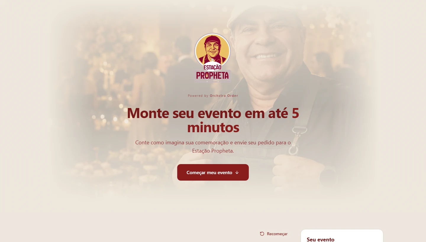 Captura real: página inicial personalizada do cliente Estação Propheta Eventos