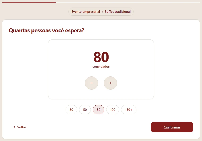 Captura real: etapa de quantidade de convidados