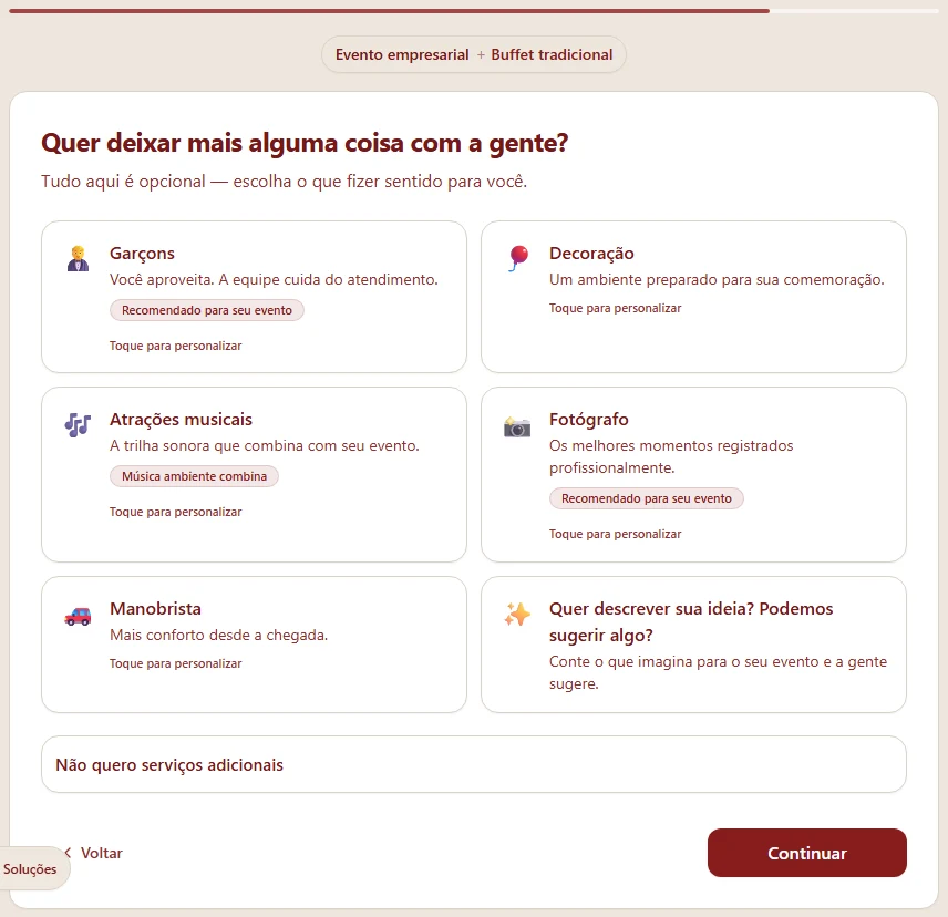 Captura real: etapa de serviços adicionais